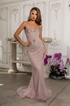 Load image into Gallery viewer, LA8258 Wholesale Beaded Strapless Sweetheart Corset Evening Gown Sheer Flared Hem Sweep Train - - Long Prom Dress LA Merchandise