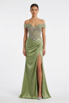 Load image into Gallery viewer, Wholesale Off-the-shoulder Beaded Corset Sheath Prom Dress with Slit Evening Gown by LA8285 - OLIVE - Long Prom Dress LA Merchandise