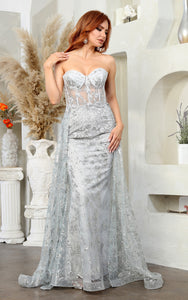 Red Carpet Stunning Lace Gown - LA1837 - SILVER - LA Merchandise
