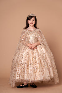 LA Merchandise LAZSCK303 Glitter Detachable Cape Mini Quince Dress - CHAMPAGNE - LA Merchnadise