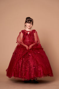 LA Merchandise LAZSCK301 3D Floral Applique Glitter Mini Quince Dress - BURGUNDY - LA Merchnadise