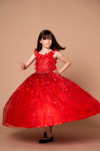 LA Merchandise LAZSCK301 3D Floral Applique Glitter Mini Quince Dress - RED - LA Merchnadise