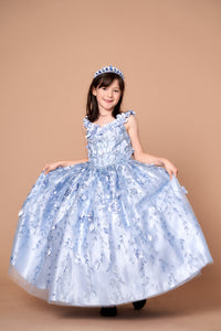 LA Merchandise LAZSCK301 3D Floral Applique Glitter Mini Quince Dress - BAHAMA BLUE - LA Merchnadise