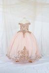 Load image into Gallery viewer, LA Merchandise LAZSCK318 Girls Lace Applique Off Shoulder Glitter Tulle A-Line Gown
