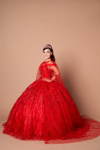 LA Merchandise LAZSCL30001 Detachable Cape Embroidered Quince Dress - RED - Dress LA Merchnadise