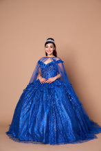 Load image into Gallery viewer, LA Merchandise LAZSCL30001 Detachable Cape Embroidered Quince Dress - ROYAL BLUE - Dress LA Merchnadise