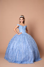 Load image into Gallery viewer, LA Merchandise LAZSCL30003 Off Shoulder Glitter Cape Quince Ball Gown - DUSTY BLUE - Dress LA Merchnadise