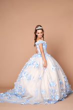 Load image into Gallery viewer, LA Merchandise LAZSCL30005 Off Shoulder 3D Floral 15 Ball Gown - LIGHT BLUE - Dress LA Merchnadise