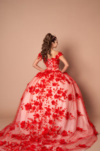 LA Merchandise LAZSCL30005 Off Shoulder 3D Floral 15 Ball Gown - - Dress LA Merchnadise
