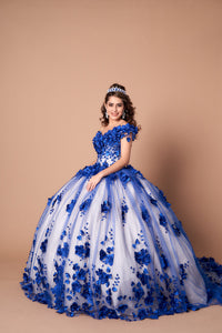 LA Merchandise LAZSCL30005 Off Shoulder 3D Floral 15 Ball Gown - ROYAL BLUE - Dress LA Merchnadise