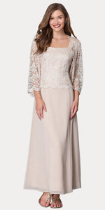 A chiffon quarter sleeve lace mother of bride gown - SF8466 - Champ/Khaki - LA Merchandise