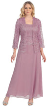 Load image into Gallery viewer, A chiffon quarter sleeve lace mother of bride gown - SF8466 - Mauve - LA Merchandise