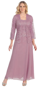 A chiffon quarter sleeve lace mother of bride gown - SF8466 - Mauve - LA Merchandise
