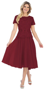 Short Sleeve sequins chiffon dress- SF8865 - BURGUNDY - LA Merchandise