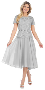 Short Sleeve sequins chiffon dress- SF8865 - SILVER - LA Merchandise