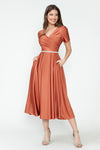 Load image into Gallery viewer, LA Merchandise LAF5274 V-Neck Short Sleeve Midi Dress with Rhinestone Waistband and Pockets