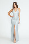 Load image into Gallery viewer, Wholesale Evening Long Dress V-Neck Pleated Formal Gown By LAF5302 - SILVER - Dress LAF