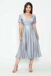 Load image into Gallery viewer, LA Merchandise LAF5274 V-Neck Short Sleeve Midi Dress with Rhinestone Waistband and Pockets