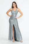 Load image into Gallery viewer, Wholesale Evening Long Dress V-Neck Pleated Formal Gown By LAF5302 - STEEL SILVER - Dress LAF