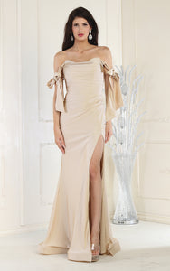 La Merchandise LA1858 Sexy Off The Shoulder Stretchy Bridesmaids Gown - CHAMPAGNE - LA Merchandise