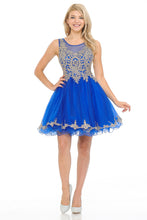 Load image into Gallery viewer, Sleeveless metallic lace applique &amp; rhinestone short mesh dress- LN8101 - Royal - LA Merchandise