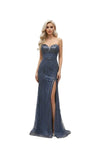 Load image into Gallery viewer, LAHTL3042C Wholesale Strapless Sweetheart Beaded Sequin Lace-Up Corset Back with High Slit - SLATE GRAY - Long Formal Dress LAH