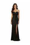 Load image into Gallery viewer, LAHTL3042C Wholesale Strapless Sweetheart Beaded Sequin Lace-Up Corset Back with High Slit - BLACK - Long Formal Dress LAH