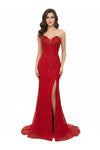 Load image into Gallery viewer, LAHTL3042C Wholesale Strapless Sweetheart Beaded Sequin Lace-Up Corset Back with High Slit - RED - Long Formal Dress LAH