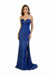Load image into Gallery viewer, LAHTL3042C Wholesale Strapless Sweetheart Beaded Sequin Lace-Up Corset Back with High Slit - ROYAL - Long Formal Dress LAH