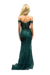 Load image into Gallery viewer, LAHTL3043C Wholesale Off-Shoulder Beaded Corset with Sheer Boned Bodice Fringe Sleeves &amp; Slit - - Long Formal Dress LAH