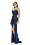 Load image into Gallery viewer, LAHTL3053L Wholesale Cowl Neck Corset Satin Prom Dress with Thigh Slit, Lace-Up Back &amp; Train
