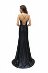 Load image into Gallery viewer, LAHTL3053L Wholesale Cowl Neck Corset Satin Prom Dress with Thigh Slit, Lace-Up Back &amp; Train