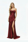 Load image into Gallery viewer, LAHTL3053L Wholesale Cowl Neck Corset Satin Prom Dress with Thigh Slit, Lace-Up Back &amp; Train