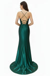 Load image into Gallery viewer, LAHTL3053L Wholesale Cowl Neck Corset Satin Prom Dress with Thigh Slit, Lace-Up Back &amp; Train