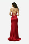 Load image into Gallery viewer, LAHTL3053L Wholesale Cowl Neck Corset Satin Prom Dress with Thigh Slit, Lace-Up Back &amp; Train