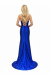 Load image into Gallery viewer, LAHTL3053L Wholesale Cowl Neck Corset Satin Prom Dress with Thigh Slit, Lace-Up Back &amp; Train