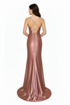 Load image into Gallery viewer, LAHTL3053L Wholesale Cowl Neck Corset Satin Prom Dress with Thigh Slit, Lace-Up Back &amp; Train