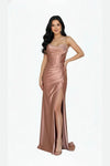 Load image into Gallery viewer, LAHTL3053L Wholesale Cowl Neck Corset Satin Prom Dress with Thigh Slit, Lace-Up Back &amp; Train