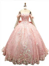Load image into Gallery viewer, LAHTL3073C Wholesale Off-Shoulder Quinceañera Ball Gown Floral Appliqué Dress with Corset Back