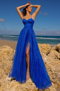 LA Merchandise LAATM1022 A-line Glitter Corset Bone Prom Long Dress