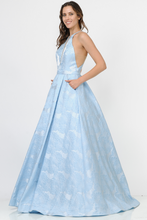 Load image into Gallery viewer, La Merchandise LAY8402 Long Halter Jacquard Ballgown with side pockets - LIGHT BLUE - LA Merchandise
