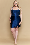 Load image into Gallery viewer, LAYW1178 Wholesale Sequin Corset Bodice Homecoming Dress with Satin Ruched Skirt Cocktail Dress - NAVY - Short Cocktail Dress LAY