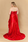 Cargar imagen en el visor de la galería, LAYW1238 Wholesale Strapless Corset Satin Prom Dress with Rhinestone Ruffle High Slit &amp; Train