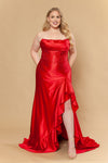 Cargar imagen en el visor de la galería, LAYW1238 Wholesale Strapless Corset Satin Prom Dress with Rhinestone Ruffle High Slit &amp; Train