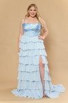 Cargar imagen en el visor de la galería, LAYW1250 Wholesale Tiered Ruffle Corset Prom Gown with Rhinestone Detail Lace-Up Back Slit &amp; Train - BLUE - Short Cocktail Dress LAY