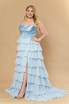 Cargar imagen en el visor de la galería, LAYW1250 Wholesale Tiered Ruffle Corset Prom Gown with Rhinestone Detail Lace-Up Back Slit &amp; Train - - Short Cocktail Dress LAY