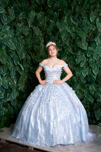 LA Merchandise LAZWB21550 3D Floral Applique Quince Ball Gown - BAHAMA BLUE - Dress LA Merchnadise