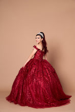 Load image into Gallery viewer, LA Merchandise LAZWB21550 3D Floral Applique Quince Ball Gown - BURGUNDY - Dress LA Merchnadise