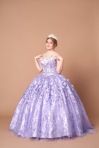 LA Merchandise LAZWB21550 3D Floral Applique Quince Ball Gown - LILAC - Dress LA Merchnadise