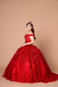 LA Merchandise LAZWB21550 3D Floral Applique Quince Ball Gown - RED - Dress LA Merchnadise